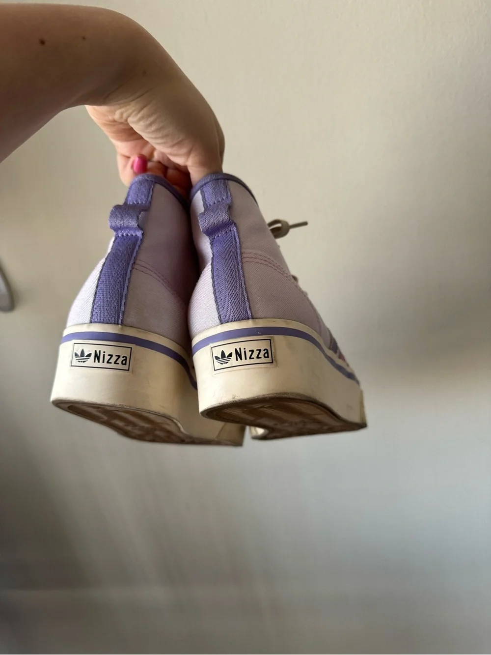 adidas x Parley Nizza Lavender High-Top Sneakers with Pink Stripes